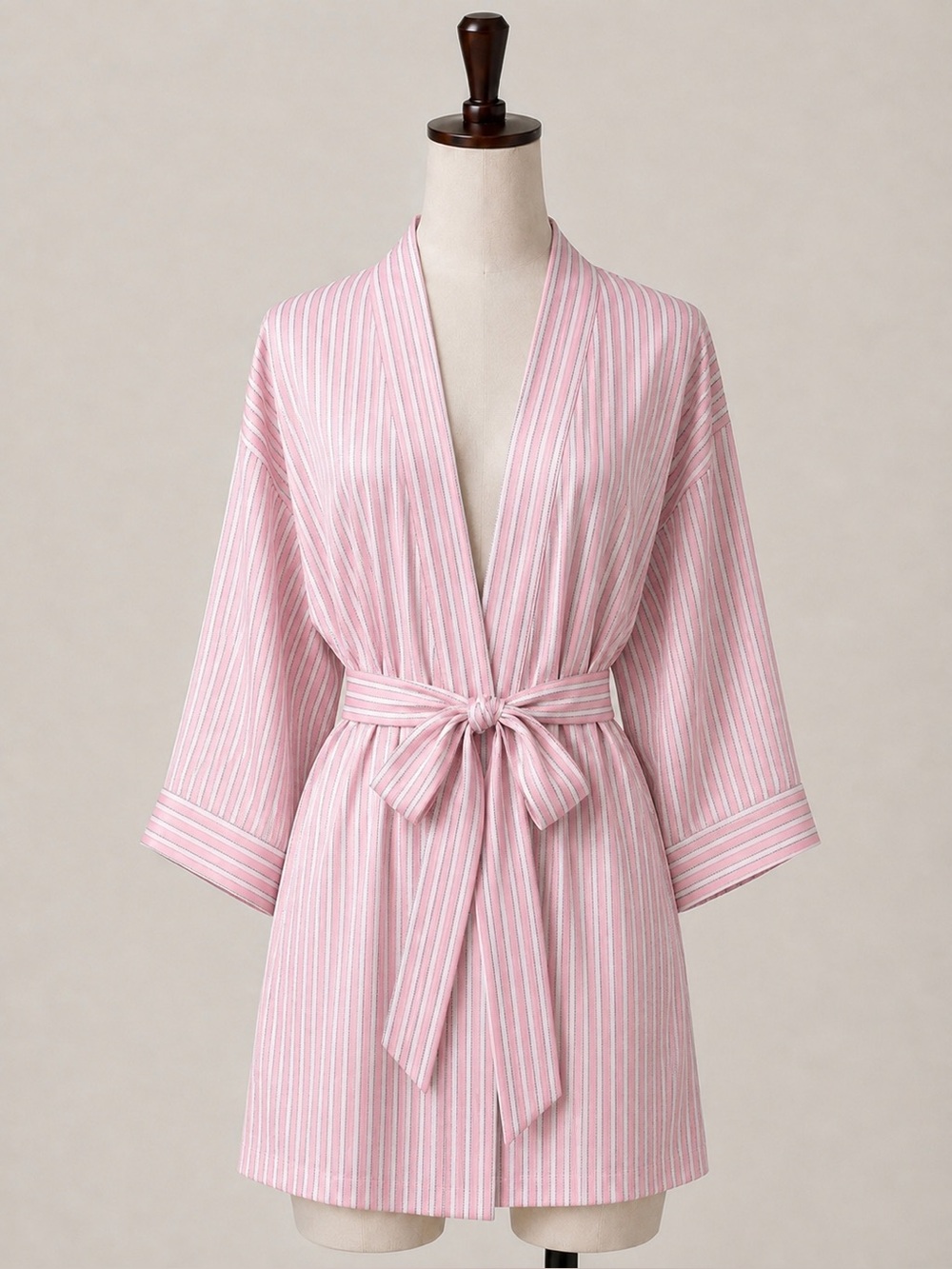 Victoria's Secret Pink & White Striped Satin Short Robe
